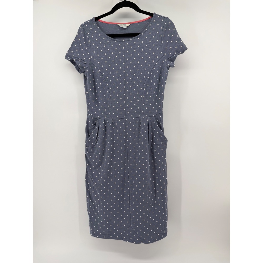Boden Polka Dot Dress 6 Blue Cotton Slub Short Sleeve Pocket T-Shirt